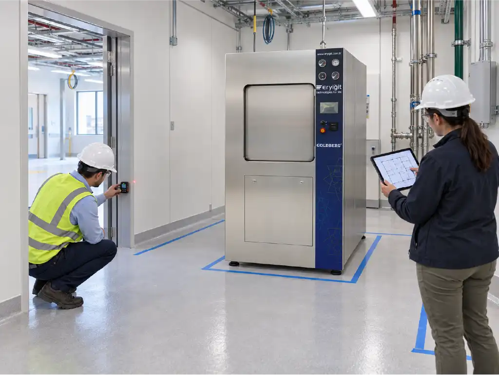 Autoclave machine odasında havalandırma ve ısı yükü ölçümü