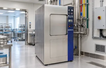 Hastane ortamında buhar, su, drenaj ve elektrik bağlantıları hazırlanmış autoclave machine Hastane ortamında buhar, su, drenaj ve elektrik bağlantıları hazırlanmış autoclave machine